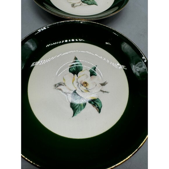 Jade Rose Crooksville Magnolia Green Trimmed Porcelain Bread Plates Set 2 READ - Picture 3 of 13